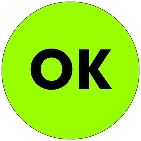 Bsc Preferred 2'' Circle - ''OK'' Fluorescent Green Labels BUY00019834